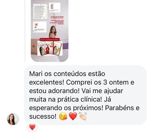 Print de mensagem no Instagram elogiando os e-books da Mariana