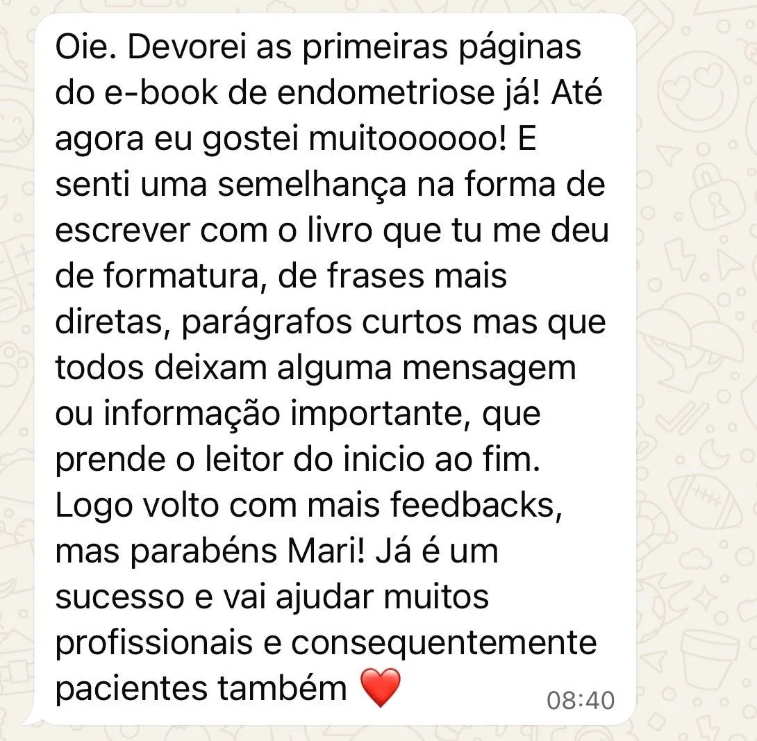 Print de mensagem no WhatsApp sobre o e-book de endometriose